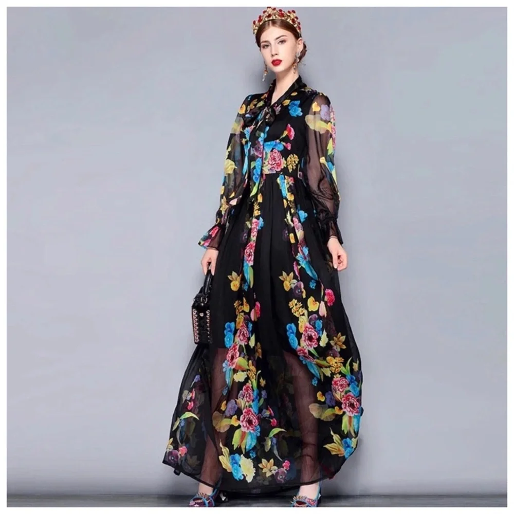 The Lucia Silk Gorgeous Sheer Floral Maxi Dress - Picture 4 of 7